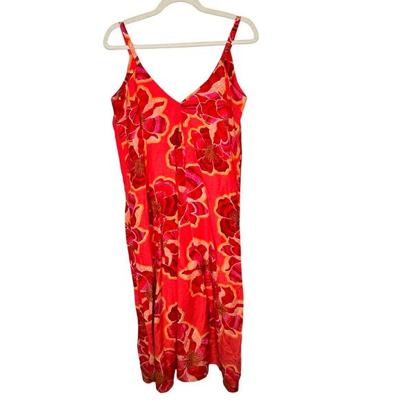Loft Red Floral Linen/Viscose Midi/Maxi Dress Womens 6P Beachy Flowy - Picture 9 of 12